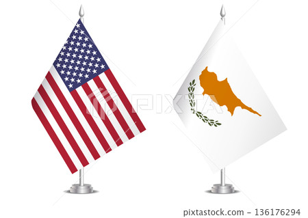 Flags of United States and Cyprus. The concept of partnership and joint action. Symbol of partnership, cooperation, international collaboration, peaceful negotiations, alliance, bilateral Flags of United States and Cyprus. The concept of partnership and joint action. Symbol of partnership, cooperation, international collaboration, peaceful negotiations, alliance, bilateral 136176294