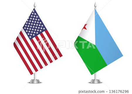 Flags of United States and Djibouti. The concept of partnership and joint action. Symbol of partnership, cooperation, international collaboration, peaceful negotiations, alliance, bilateral 136176296