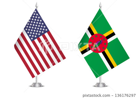Flags of United States and Dominica. The concept of partnership and joint action. Symbol of partnership, cooperation, international collaboration, peaceful negotiations, alliance, bilateral 136176297
