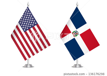 Flags of United States and Dominican Republic. The concept of partnership and joint action. Symbol of partnership, cooperation, international collaboration, peaceful negotiations, alliance, bilateral 136176298