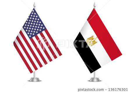 Flags of United States and Egypt. The concept of partnership and joint action. Symbol of partnership, cooperation, international collaboration, peaceful negotiations, alliance, bilateral communication Flags of United States and Egypt. The concept of partnership and joint action. Symbol of partnership, cooperation, international collaboration, peaceful negotiations, alliance, bilateral communication 136176301