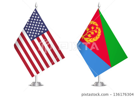 Flags of United States and Eritrea. The concept of partnership and joint action. Symbol of partnership, cooperation, international collaboration, peaceful negotiations, alliance, bilateral 136176304
