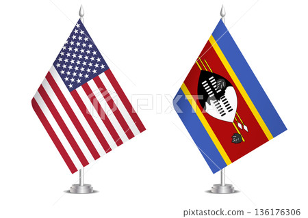 Flags of United States and Eswatini - former Swaziland. The concept of partnership and joint action. Symbol of partnership, cooperation, international collaboration, peaceful negotiations, alliance 136176306