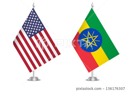 Flags of United States and Ethiopia. The concept of partnership and joint action. Symbol of partnership, cooperation, international collaboration, peaceful negotiations, alliance, bilateral 136176307