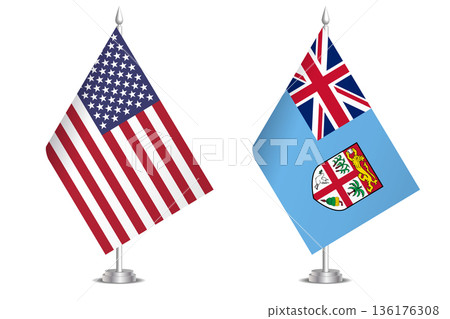 Flags of United States and Fiji. The concept of partnership and joint action. Symbol of partnership, cooperation, international collaboration, peaceful negotiations, alliance, bilateral communication Flags of United States and Fiji. The concept of partnership and joint action. Symbol of partnership, cooperation, international collaboration, peaceful negotiations, alliance, bilateral communication 136176308