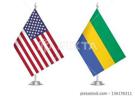 Flags of United States and Gabon. The concept of partnership and joint action. Symbol of partnership, cooperation, international collaboration, peaceful negotiations, alliance, bilateral communication 136176311