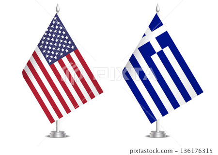 Flags of United States and Greece. The concept of partnership and joint action. Symbol of partnership, cooperation, international collaboration, peaceful negotiations, alliance, bilateral Flags of United States and Greece. The concept of partnership and joint action. Symbol of partnership, cooperation, international collaboration, peaceful negotiations, alliance, bilateral 136176315