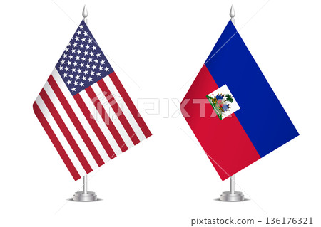 Flags of United States and Haiti. The concept of partnership and joint action. Symbol of partnership, cooperation, international collaboration, peaceful negotiations, alliance, bilateral communication 136176321