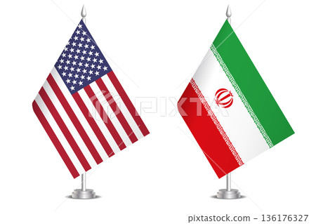 Flags of United States and Iran. The concept of partnership and joint action. Symbol of partnership, cooperation, international collaboration, peaceful negotiations, alliance, bilateral communication Flags of United States and Iran. The concept of partnership and joint action. Symbol of partnership, cooperation, international collaboration, peaceful negotiations, alliance, bilateral communication 136176327