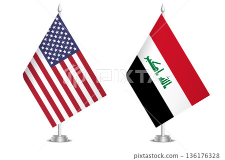Flags of United States and Iraq. The concept of partnership and joint action. Symbol of partnership, cooperation, international collaboration, peaceful negotiations, alliance, bilateral communication Flags of United States and Iraq. The concept of partnership and joint action. Symbol of partnership, cooperation, international collaboration, peaceful negotiations, alliance, bilateral communication 136176328