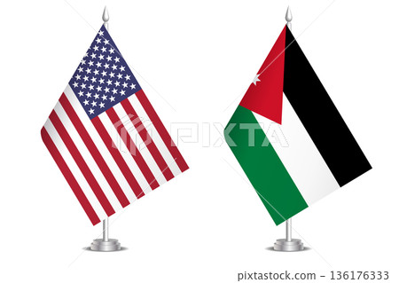 Flags of United States and Jordan. The concept of partnership and joint action. Symbol of partnership, cooperation, international collaboration, peaceful negotiations, alliance, bilateral Flags of United States and Jordan. The concept of partnership and joint action. Symbol of partnership, cooperation, international collaboration, peaceful negotiations, alliance, bilateral 136176333