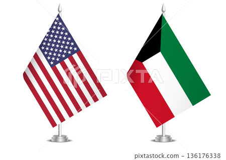 Flags of United States and Kuwait. The concept of partnership and joint action. Symbol of partnership, cooperation, international collaboration, peaceful negotiations, alliance, bilateral 136176338