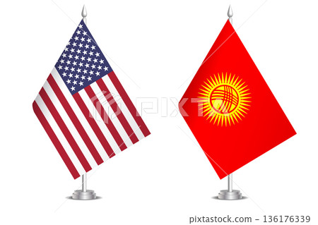 Flags of United States and Kyrgyzstan. The concept of partnership and joint action. Symbol of partnership, cooperation, international collaboration, peaceful negotiations, alliance, bilateral Flags of United States and Kyrgyzstan. The concept of partnership and joint action. Symbol of partnership, cooperation, international collaboration, peaceful negotiations, alliance, bilateral 136176339