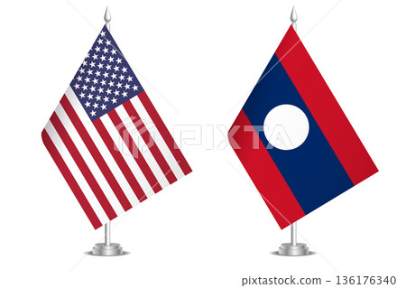 Flags of United States and Laos. The concept of partnership and joint action. Symbol of partnership, cooperation, international collaboration, peaceful negotiations, alliance, bilateral communication Flags of United States and Laos. The concept of partnership and joint action. Symbol of partnership, cooperation, international collaboration, peaceful negotiations, alliance, bilateral communication 136176340