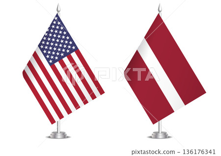 Flags of United States and Latvia. The concept of partnership and joint action. Symbol of partnership, cooperation, international collaboration, peaceful negotiations, alliance, bilateral Flags of United States and Latvia. The concept of partnership and joint action. Symbol of partnership, cooperation, international collaboration, peaceful negotiations, alliance, bilateral 136176341