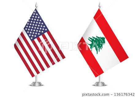 Flags of United States and Lebanon. The concept of partnership and joint action. Symbol of partnership, cooperation, international collaboration, peaceful negotiations, alliance, bilateral Flags of United States and Lebanon. The concept of partnership and joint action. Symbol of partnership, cooperation, international collaboration, peaceful negotiations, alliance, bilateral 136176342