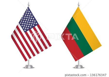 Flags of United States and Lithuania. The concept of partnership and joint action. Symbol of partnership, cooperation, international collaboration, peaceful negotiations, alliance, bilateral Flags of United States and Lithuania. The concept of partnership and joint action. Symbol of partnership, cooperation, international collaboration, peaceful negotiations, alliance, bilateral 136176347