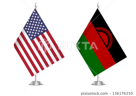 Flags of United States and Malawi. The concept of partnership and joint action. Symbol of partnership, cooperation, international collaboration, peaceful negotiations, alliance, bilateral 136176350