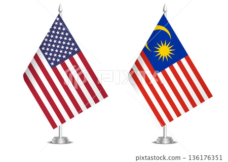 Flags of United States and Malaysia. The concept of partnership and joint action. Symbol of partnership, cooperation, international collaboration, peaceful negotiations, alliance, bilateral Flags of United States and Malaysia. The concept of partnership and joint action. Symbol of partnership, cooperation, international collaboration, peaceful negotiations, alliance, bilateral 136176351