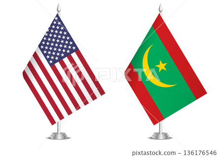 Flags of United States and Mauritania. The concept of partnership and joint action. Symbol of partnership, cooperation, international collaboration, peaceful negotiations, alliance, bilateral 136176546