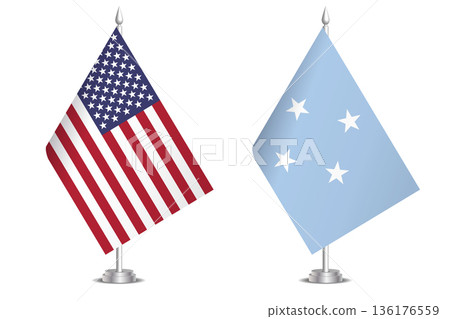 Flags of United States and Federated States of Micronesia. The concept of partnership and joint action. Symbol of partnership, cooperation, international collaboration, peaceful negotiations, alliance Flags of United States and Federated States of Micronesia. The concept of partnership and joint action. Symbol of partnership, cooperation, international collaboration, peaceful negotiations, alliance 136176559