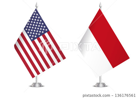 Flags of United States and Monaco. The concept of partnership and joint action. Symbol of partnership, cooperation, international collaboration, peaceful negotiations, alliance, bilateral 136176561