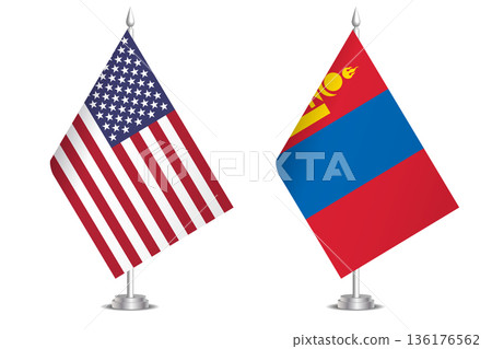 Flags of United States and Mongolia. The concept of partnership and joint action. Symbol of partnership, cooperation, international collaboration, peaceful negotiations, alliance, bilateral Flags of United States and Mongolia. The concept of partnership and joint action. Symbol of partnership, cooperation, international collaboration, peaceful negotiations, alliance, bilateral 136176562