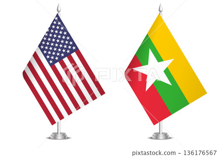 Flags of United States and Myanmar. The concept of partnership and joint action. Symbol of partnership, cooperation, international collaboration, peaceful negotiations, alliance, bilateral Flags of United States and Myanmar. The concept of partnership and joint action. Symbol of partnership, cooperation, international collaboration, peaceful negotiations, alliance, bilateral 136176567