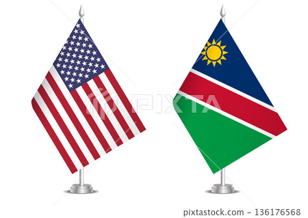 Flags of United States and Namibia. The concept of partnership and joint action. Symbol of partnership, cooperation, international collaboration, peaceful negotiations, alliance, bilateral Flags of United States and Namibia. The concept of partnership and joint action. Symbol of partnership, cooperation, international collaboration, peaceful negotiations, alliance, bilateral 136176568