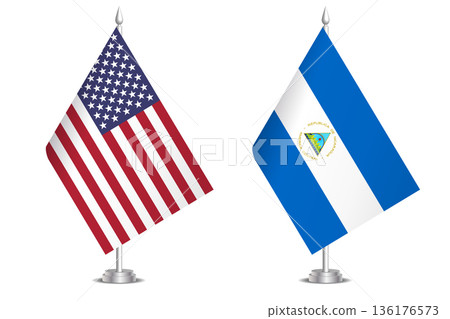 Flags of United States and Nicaragua. The concept of partnership and joint action. Symbol of partnership, cooperation, international collaboration, peaceful negotiations, alliance, bilateral Flags of United States and Nicaragua. The concept of partnership and joint action. Symbol of partnership, cooperation, international collaboration, peaceful negotiations, alliance, bilateral 136176573