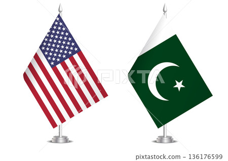Flags of United States and Pakistan. The concept of partnership and joint action. Symbol of partnership, cooperation, international collaboration, peaceful negotiations, alliance, bilateral 136176599
