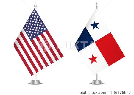 Flags of United States and Panama. The concept of partnership and joint action. Symbol of partnership, cooperation, international collaboration, peaceful negotiations, alliance, bilateral 136176602