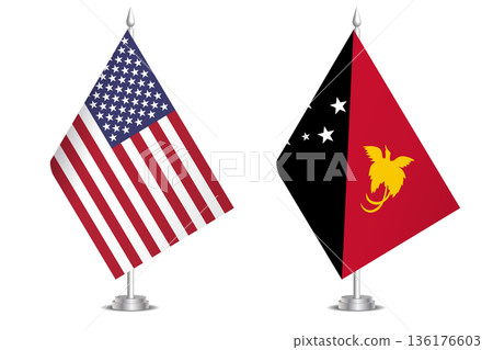 Flags of United States and Papua New Guinea. The concept of partnership and joint action. Symbol of partnership, cooperation, international collaboration, peaceful negotiations, alliance, bilateral 136176603