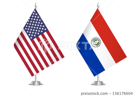 Flags of United States and Paraguay. The concept of partnership and joint action. Symbol of partnership, cooperation, international collaboration, peaceful negotiations, alliance, bilateral Flags of United States and Paraguay. The concept of partnership and joint action. Symbol of partnership, cooperation, international collaboration, peaceful negotiations, alliance, bilateral 136176604
