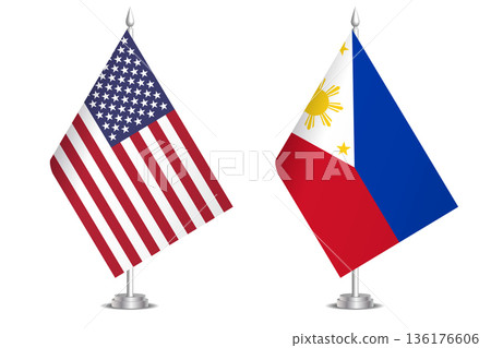 Flags of United States and Philippines. The concept of partnership and joint action. Symbol of partnership, cooperation, international collaboration, peaceful negotiations, alliance, bilateral Flags of United States and Philippines. The concept of partnership and joint action. Symbol of partnership, cooperation, international collaboration, peaceful negotiations, alliance, bilateral 136176606