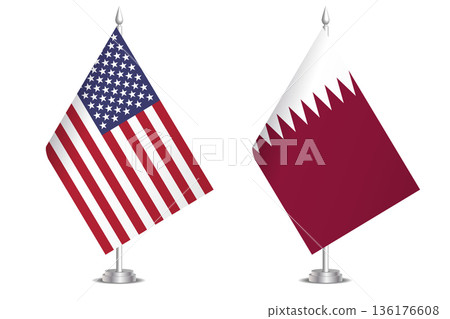 Flags of United States and Qatar. The concept of partnership and joint action. Symbol of partnership, cooperation, international collaboration, peaceful negotiations, alliance, bilateral communication 136176608