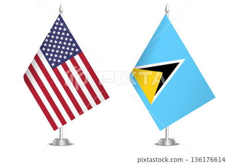 Flags of United States and Saint Lucia. The concept of partnership and joint action. Symbol of partnership, cooperation, international collaboration, peaceful negotiations, alliance, bilateral 136176614