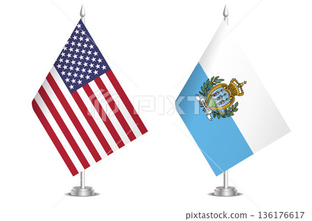 Flags of United States and San Marino. The concept of partnership and joint action. Symbol of partnership, cooperation, international collaboration, peaceful negotiations, alliance, bilateral Flags of United States and San Marino. The concept of partnership and joint action. Symbol of partnership, cooperation, international collaboration, peaceful negotiations, alliance, bilateral 136176617