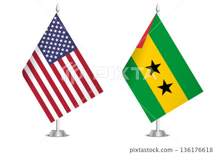 Flags of United States and Sao Tome and Principe. The concept of partnership and joint action. Symbol of partnership, cooperation, international collaboration, peaceful negotiations, alliance Flags of United States and Sao Tome and Principe. The concept of partnership and joint action. Symbol of partnership, cooperation, international collaboration, peaceful negotiations, alliance 136176618