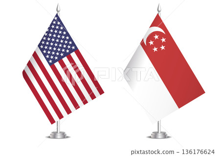 Flags of United States and Singapore. The concept of partnership and joint action. Symbol of partnership, cooperation, international collaboration, peaceful negotiations, alliance, bilateral 136176624
