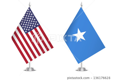 Flags of United States and Somalia. The concept of partnership and joint action. Symbol of partnership, cooperation, international collaboration, peaceful negotiations, alliance, bilateral 136176628