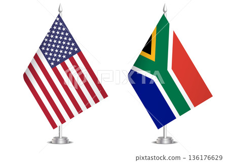 Flags of United States and South Africa. The concept of partnership and joint action. Symbol of partnership, cooperation, international collaboration, peaceful negotiations, alliance, bilateral 136176629