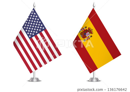 Flags of United States and Spain. The concept of partnership and joint action. Symbol of partnership, cooperation, international collaboration, peaceful negotiations, alliance, bilateral communication Flags of United States and Spain. The concept of partnership and joint action. Symbol of partnership, cooperation, international collaboration, peaceful negotiations, alliance, bilateral communication 136176642