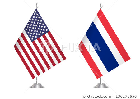 Flags of United States and Thailand. The concept of partnership and joint action. Symbol of partnership, cooperation, international collaboration, peaceful negotiations, alliance, bilateral Flags of United States and Thailand. The concept of partnership and joint action. Symbol of partnership, cooperation, international collaboration, peaceful negotiations, alliance, bilateral 136176656