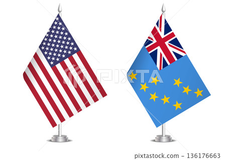 Flags of United States and Tuvalu. The concept of partnership and joint action. Symbol of partnership, cooperation, international collaboration, peaceful negotiations, alliance, bilateral 136176663