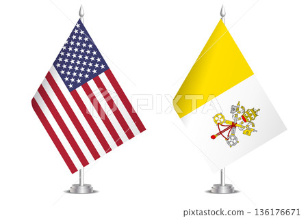 Flags of United States and Vatican City. The concept of partnership and joint action. Symbol of partnership, cooperation, international collaboration, peaceful negotiations, alliance, bilateral Flags of United States and Vatican City. The concept of partnership and joint action. Symbol of partnership, cooperation, international collaboration, peaceful negotiations, alliance, bilateral 136176671