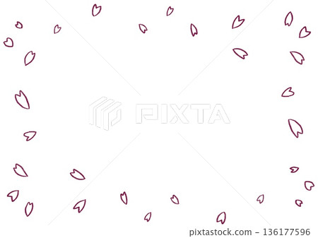 Hand-drawn warm-colored cherry blossom petal frame 136177596