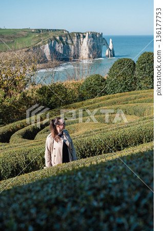 Woman in Jardins d'Etretat 136177753