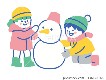 Children making and playing snowmen_Color 136178168