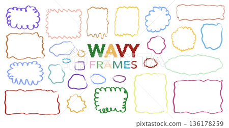 Set of wavy organic frames rectangle square shapes Abstract Designs icons and graphics, scallops geometry, Irregular 136178259